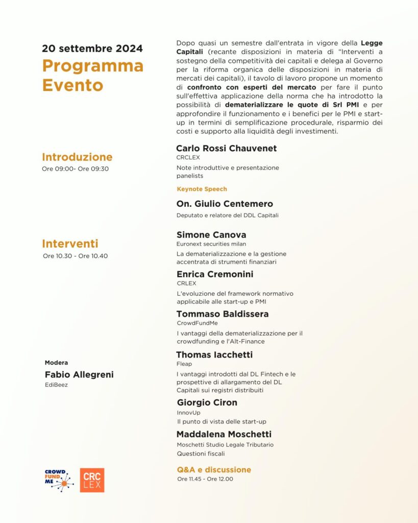 Programma dematerializzazione delle quote di srl